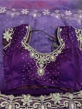 Crystal & Jewel Embellished Purple & Silver Net Designer Saree